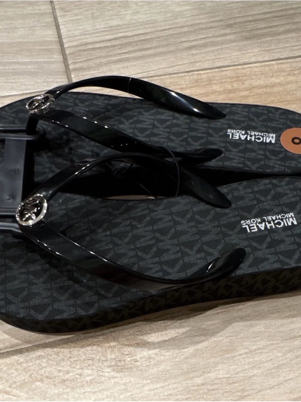 Michael Kors Women's Black Logo Platform Wedge Thong Sandals Slip On US 8